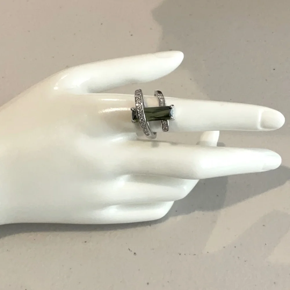 925 Olive Cubic Zirconia & Crystal Ring